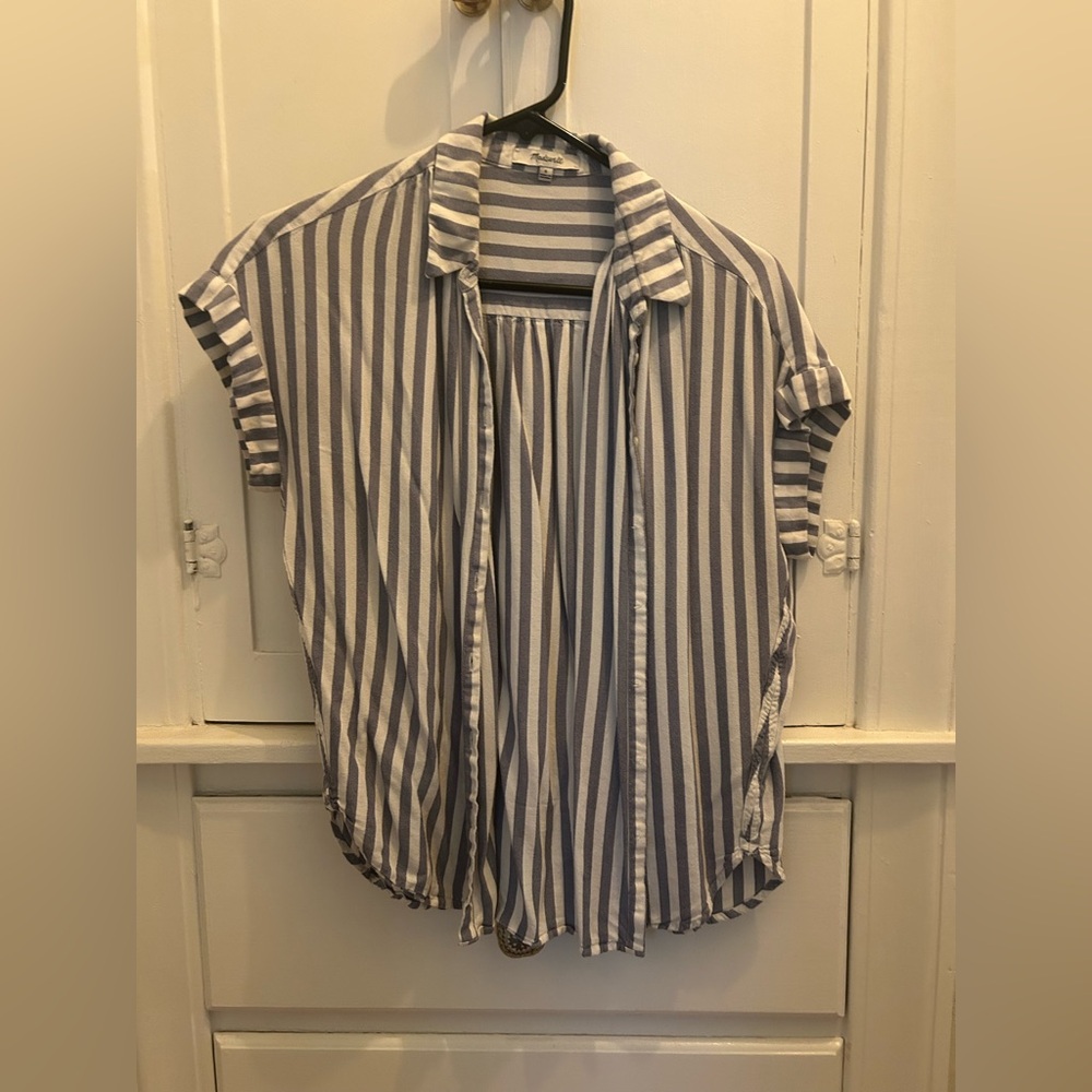 Madewell Striped Button Up Short Sleeve Shirt